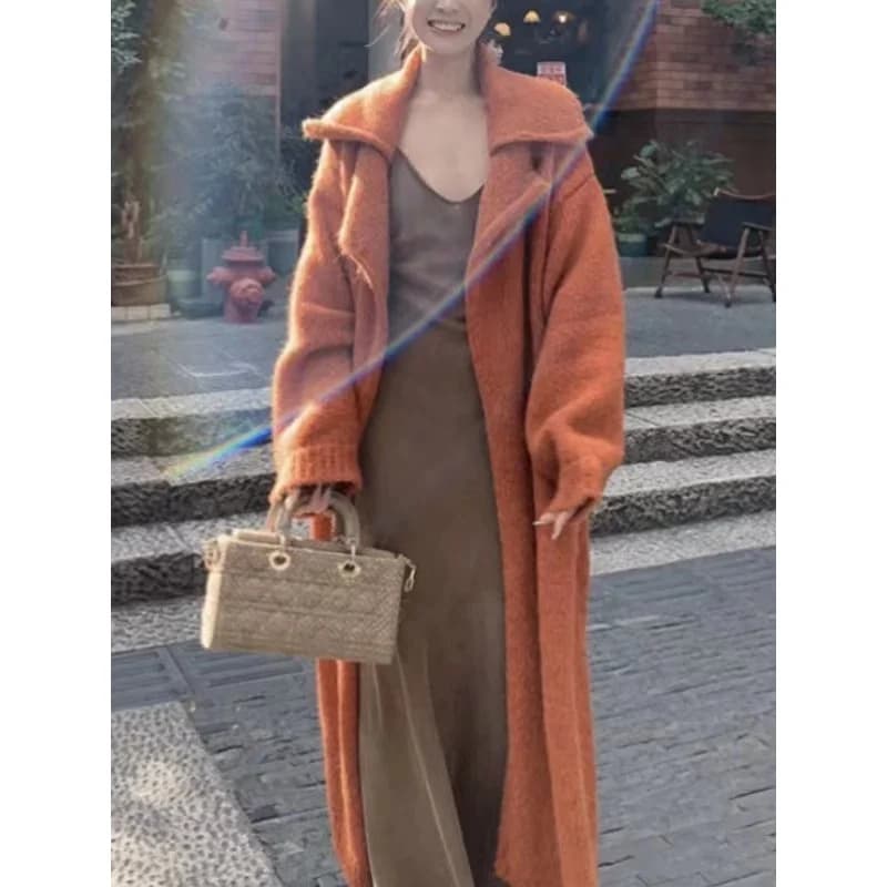 Idle long elegant knitted cardigan for women 2024 New Korean style soft glutinous high-grade sweater coat fashion