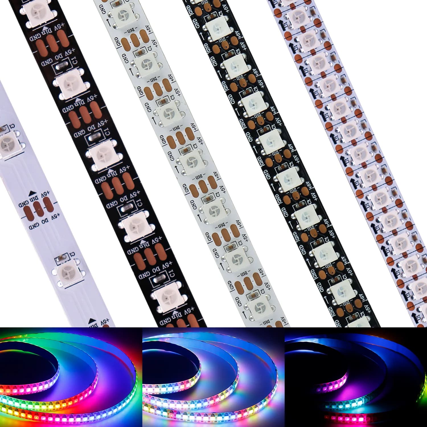 WS2812B WS2812 IC Individually LED strip light RGBIC Smart Dream color lights 30/60/74/96/144leds/m Pixels soft Lighting lamp 5V