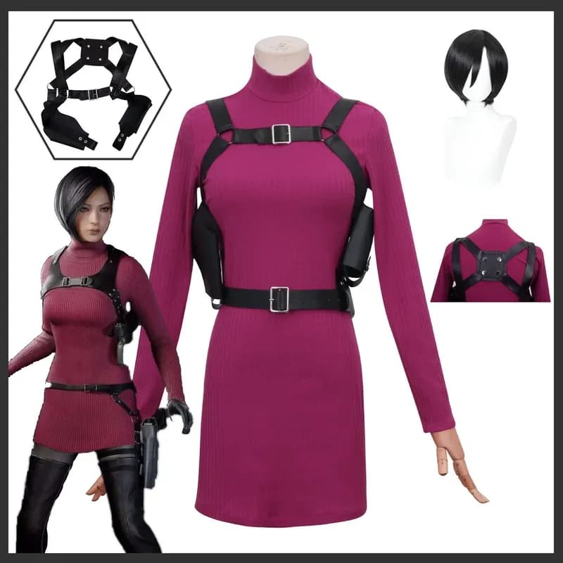 Female resident 4 Ada Wong cosplay costume evil dress bag Halloween carnival disguise suit for adult women girls