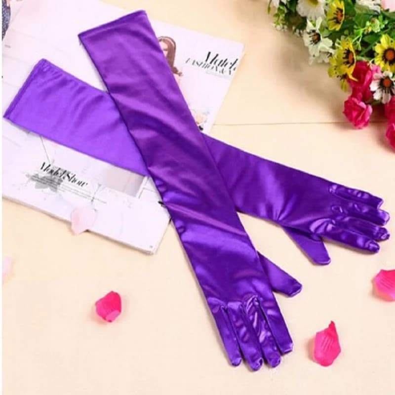 Opera Length Long Hand Gloves for Wedding Finger Yellow/Purple Bridal Wedding Gloves New Arrival Dance Girls Gloves ST214