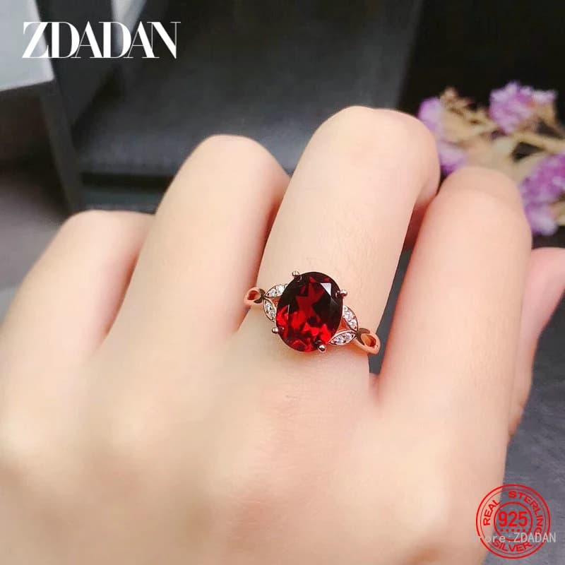 ZDADAN 925 Silver Red Zircon Adjustable Ring For Women Fashion Jewelry
