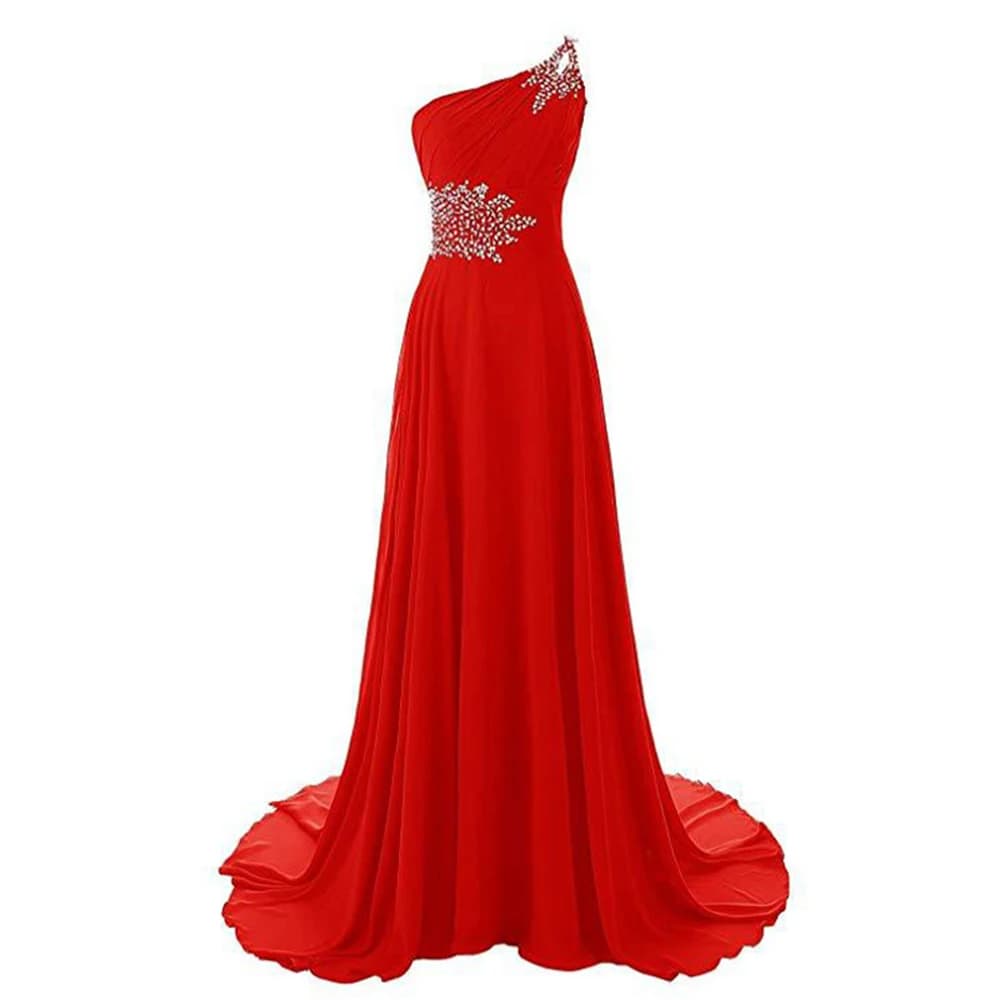Customized Chiffon Evening Dresses One Shoulder Crystal Pleat Court Train Prom Party Gowns Vestido De Fiesta robes de soirée