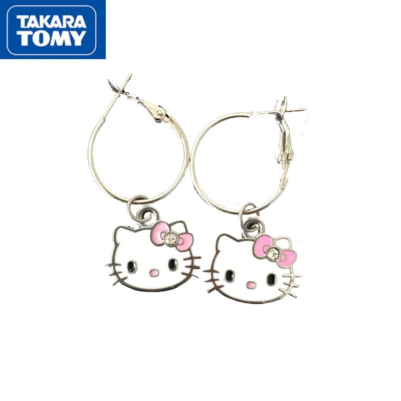 TAKARA TOMY 2022 New Woman Hello Kitty Sweet and Cute Creative Earrings Students No Ear Holes Painless Lightweight Ear Clips