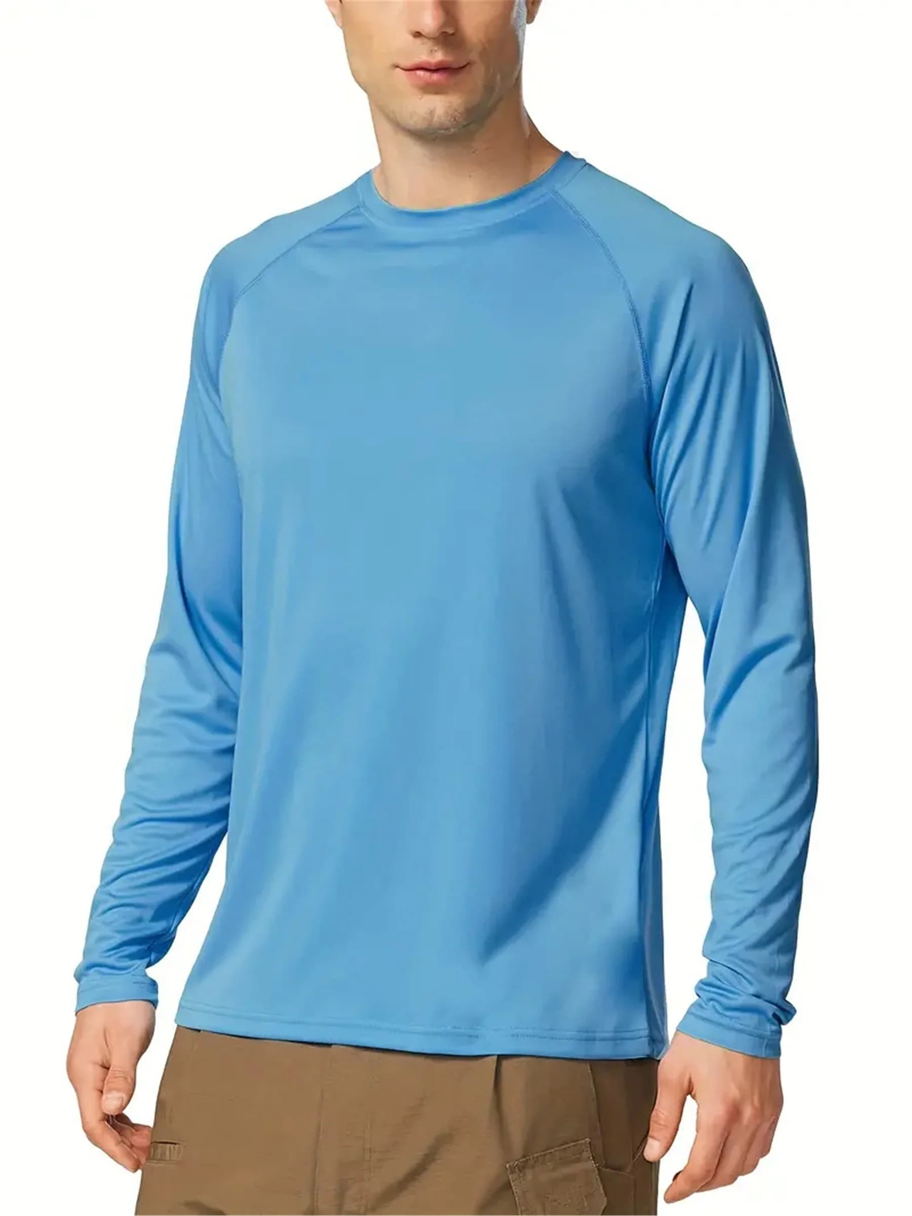 Plus Size Men's Solid T-shirt Fashion Casual Long Sleeve Tees UV Sun Protection Tops For Outdoor/workout Men's Clothing