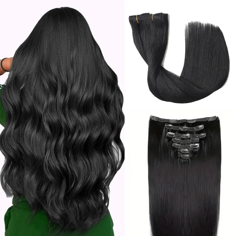 Black Clip in Hair Extensions Human Hair Extensions Invisible Natural Straight Hair Seamless Clip-in Hair Extensions #1B #613