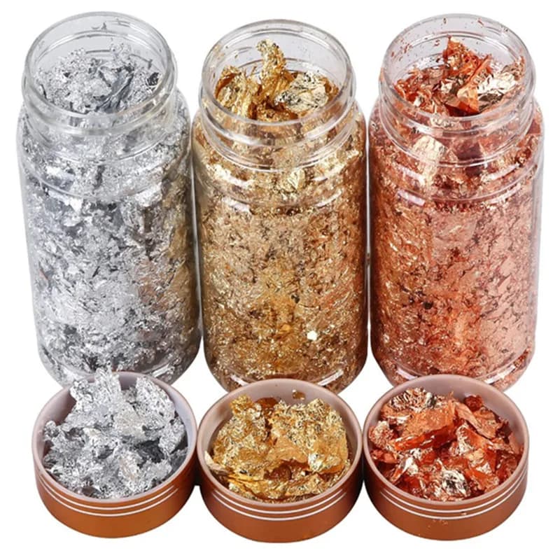Golden Silvery Foil Decorative Paper Resin Mold Fillings Resin Jewelry Making Metallic Foil Flakes For Nail Art, Painting, Craft
