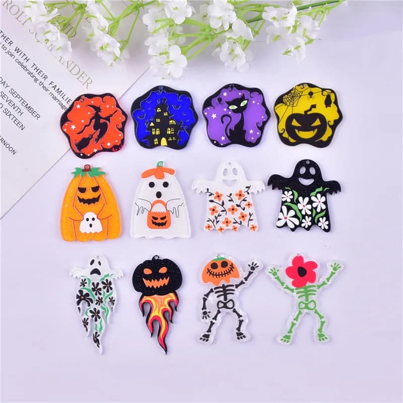 Mix 10pcs/set Halloween Evil Skull Pumpkin Acrylic Charms Pendant Jewelry Making Craft DIY