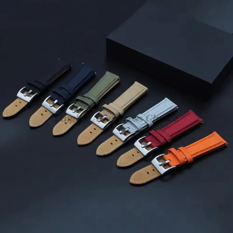 20mm 22mm Universal Quick Release Watch Band Canvas Genuine Leather Strap For SmartWatch for Seiko for Huawei Watch GT5/GT4/GT3