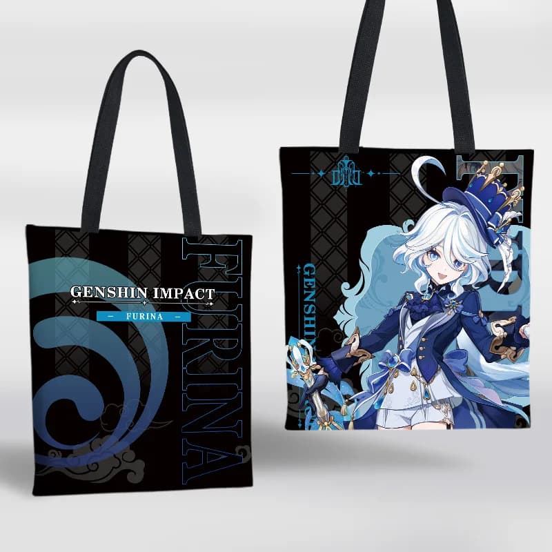 Game Genshin Impact Double-sided pattern design character Canvas Bag Supermarket Shopping Bag Furina Arlecchino Kinich Mualani