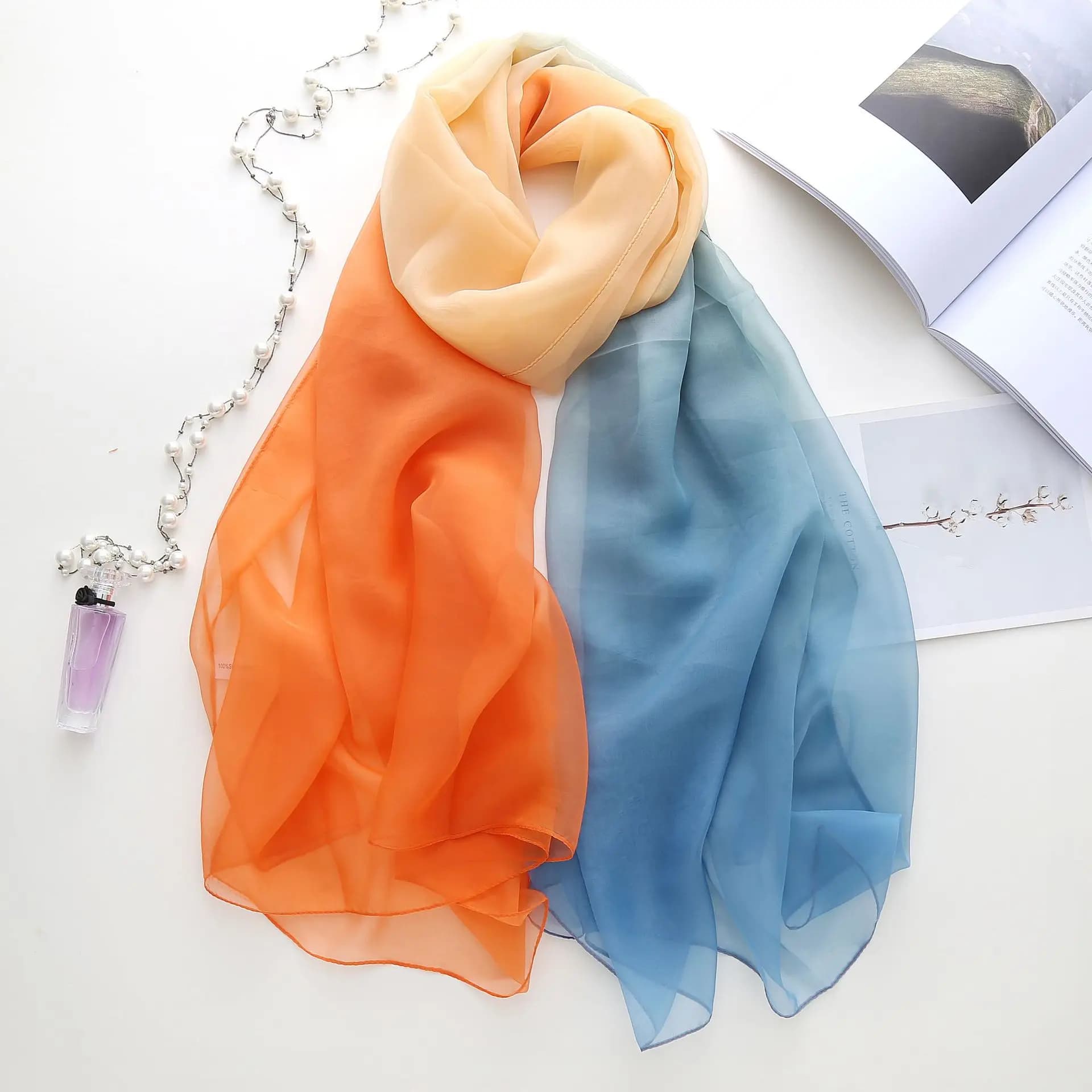 Sunscreen Ice Silk Scarf Wrap Fashion Gradient Color Big Beach Women 180*140cm Thin Micro-through Air-conditioning Shawl