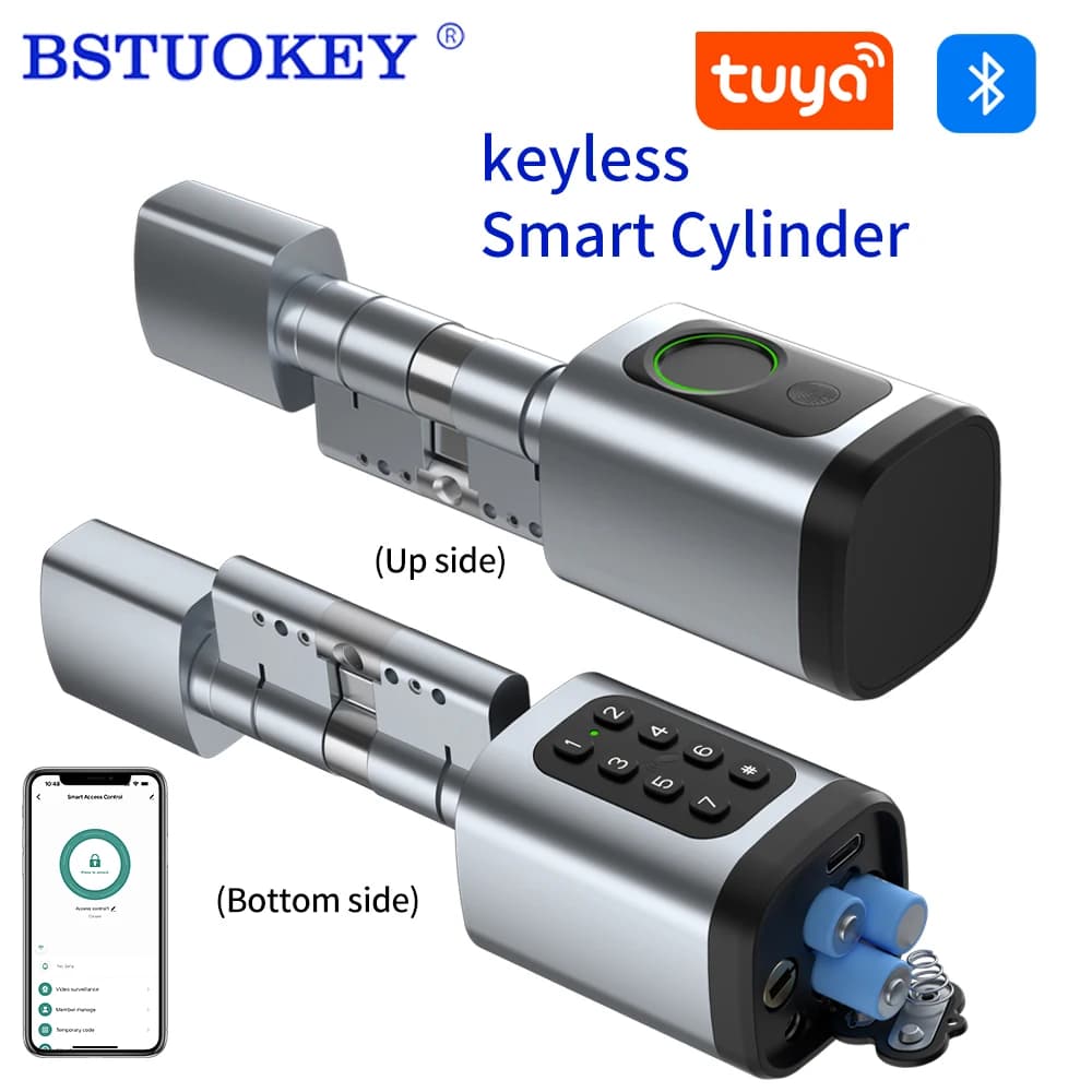 Electronic Digital Tuya Smart Cylinder With Fingerprint Password App Bluetooth Card Mechanical Key Easy Replacement 4AAA Battery