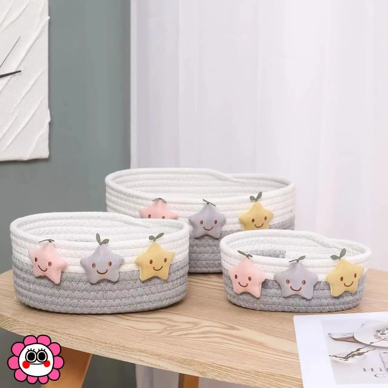 2 pieces of L+M woven basket table storage, cosmetics storage box, storage basket, bedside key table storage basket