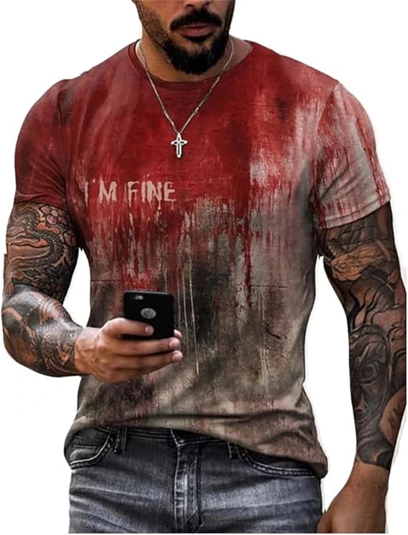 Summer Fashion Casual Horror Halloween T-shirt For Men New Trendly Personality 3D Printed Round Neck Halloween Party Tees Tops