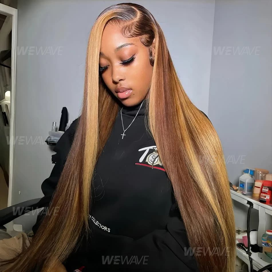 4/27 Highlight Colored Wigs 13X6 Hd Lace Frontal Wig Human Hair Bone Straight Wig 13X4 Lace Front Pre Plucked Wigs 30 32 Inch