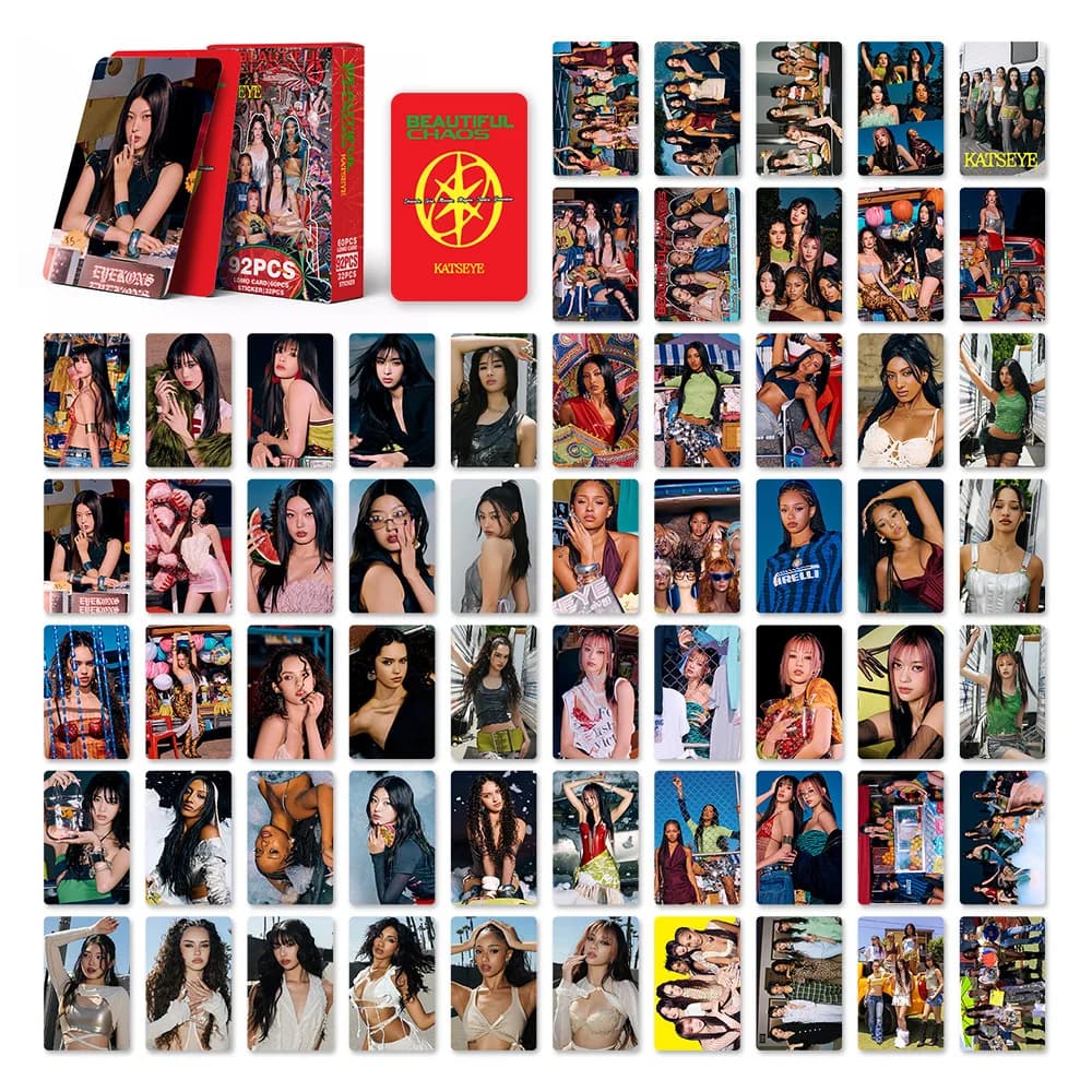 92Pcs/Set Kpop Idol KATSEYE New Album BEAUTIFULCHAOS Lomo Cards LARA DANIELA HD Printd Photocards Stickers MANON MEGAN Fans Gift