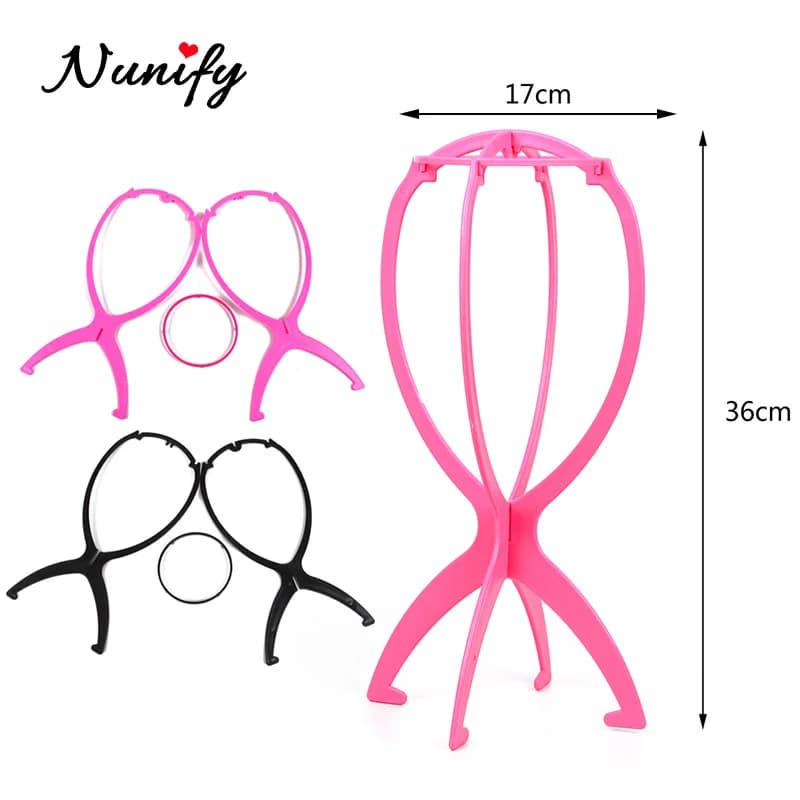 Nunify Plastic Wig Stand Portable Wig Head Stand Black Pink Wig Hang Holder Stand Durable Hair Display Tools Wig Accessories
