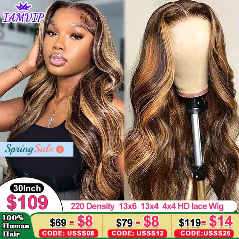 180% Density P4/27 Ombre Highlight Wigs 13x4 13 6 Lace Frontal Wig Body Wave Human Hair Wig For Women 4x4 HD Lace Front Wigs