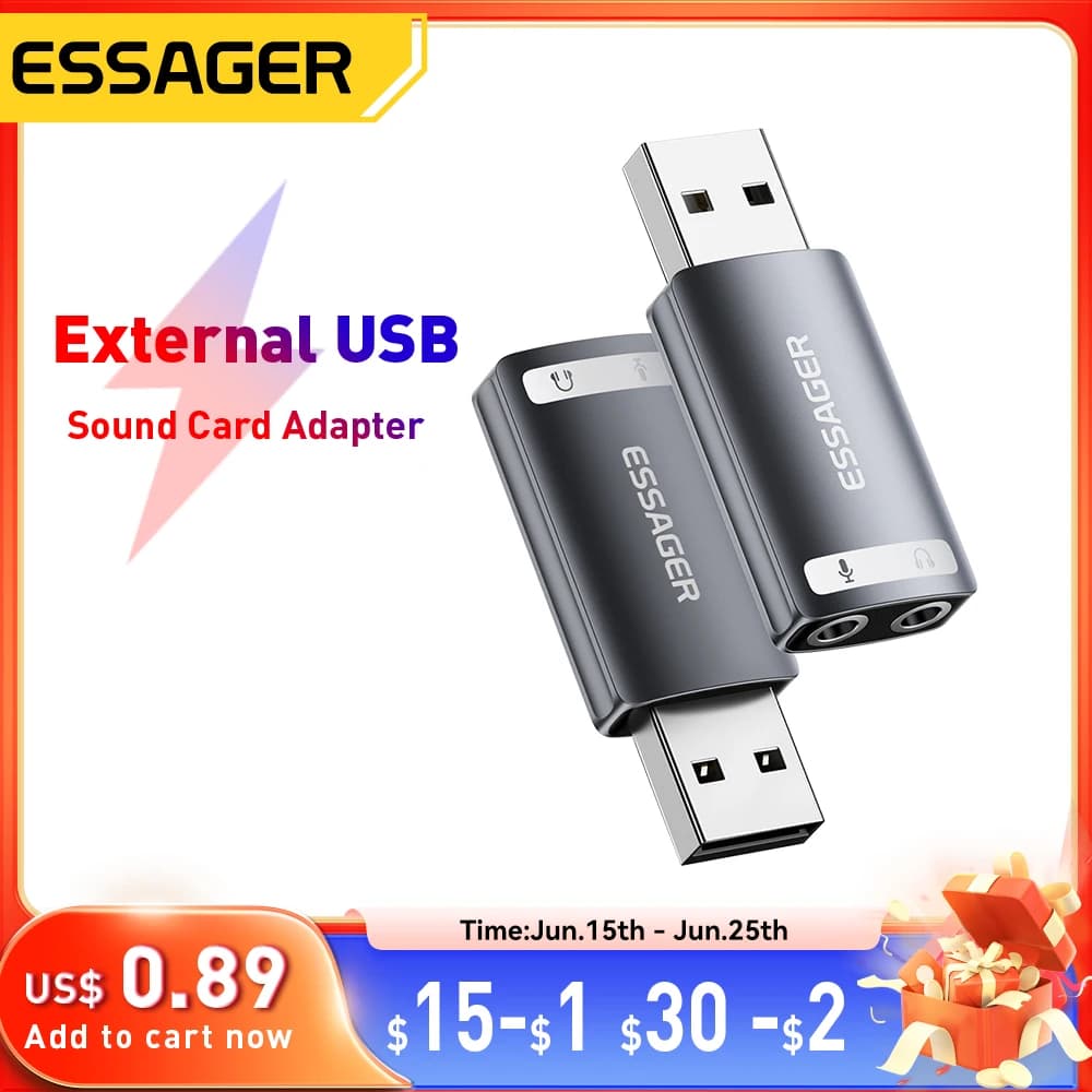 Essager External USB Sound Card To 3.5mm Mic Headphone Jack Stereo Headset Audio Microphone Adapter Speaker Interface For Laptop