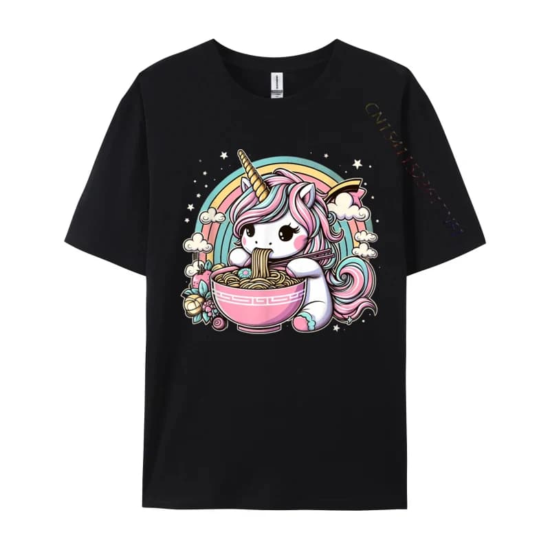 Unicorn Ramen Kawaii Neko Japanese Noodles Aesthetic Simple Style Cotton Fabric Men T-Shirt Leisure Tops T Shirt Retro