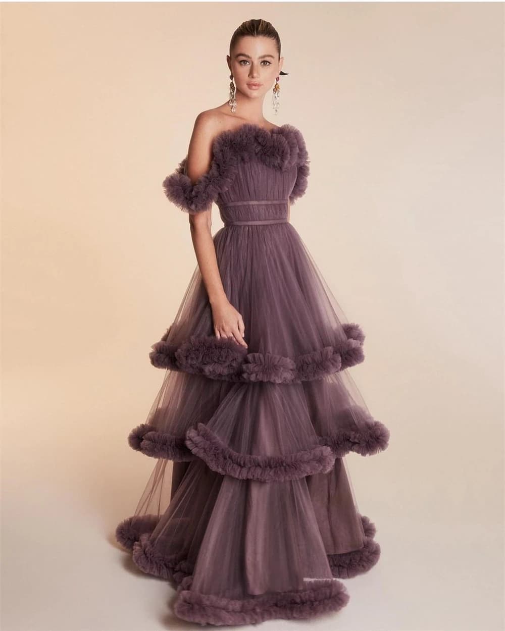 Customized Prom Dress Yipeisha Simple Modern Style Formal Evening Off The Shoulder A-line Tiered Tulle Bespoke Occasion Dresses