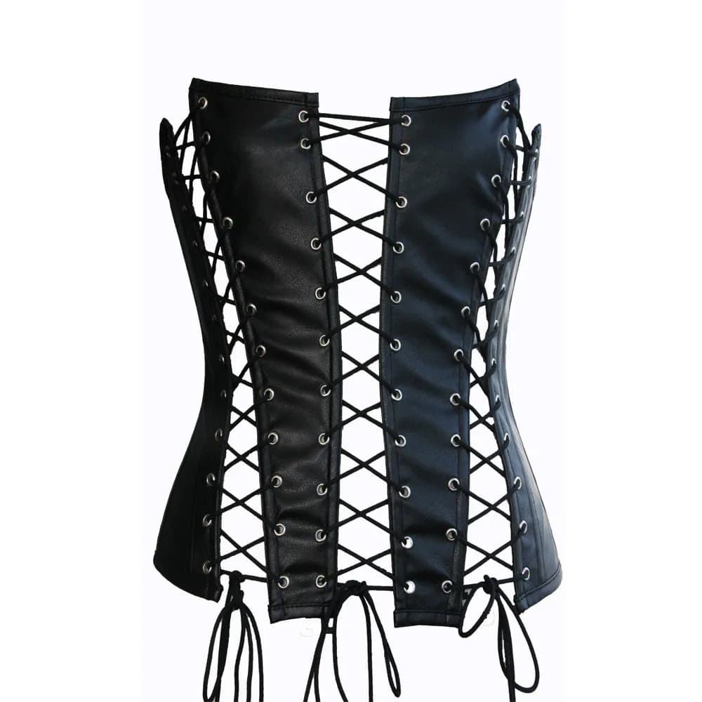 Women's Summer PU Leather Corset - Sleeveless, Backless, Sexy Hollow Out Rope Tie-Up Bustier Crop Top, Tank Streetwear