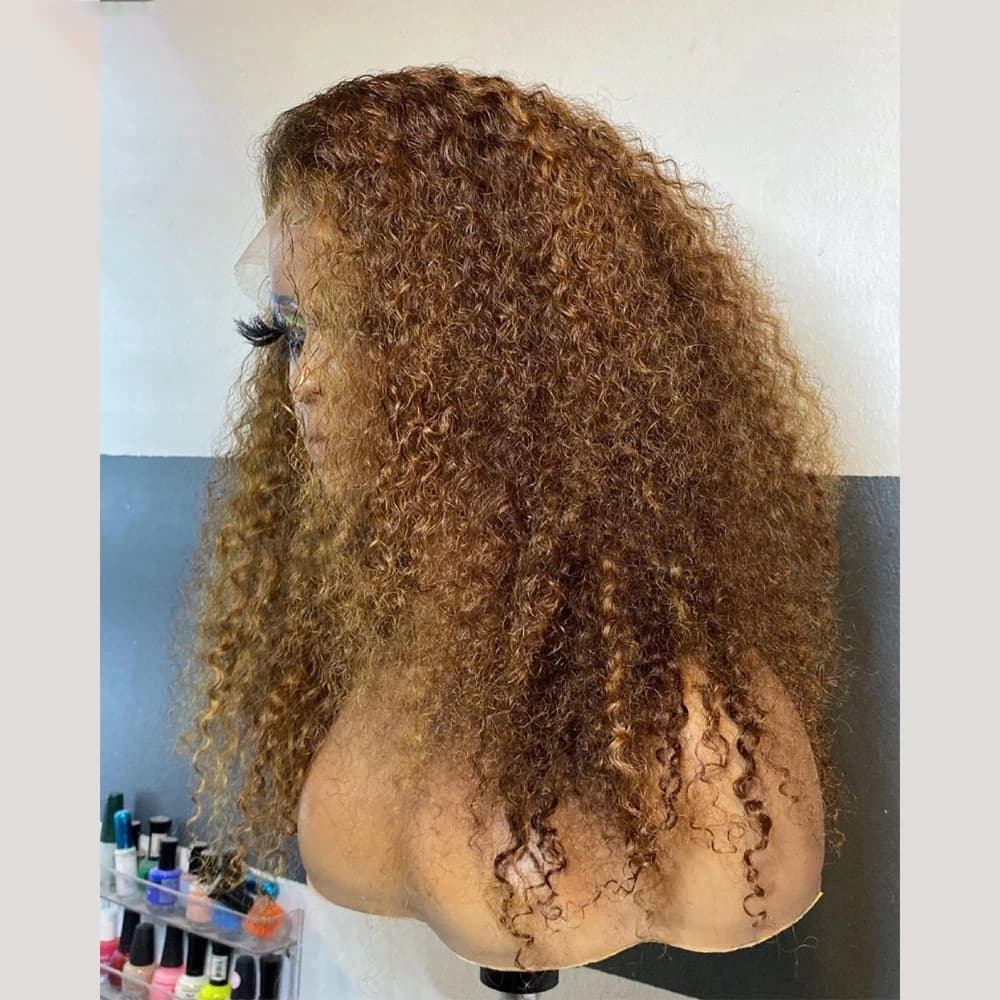 Soft Kinky Curly Lace Front Wig 26Inch Long Brown 180Density Preplucked For Black Women BabyHair Natural Hairline Glueless Daily