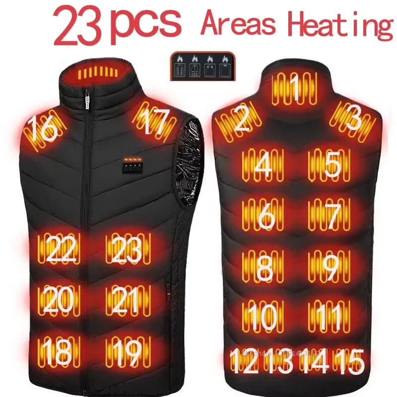 23PCS Heated Jacket Fashion Men Women Coat Intelligent USB Electric Heating Thermal Warm Clothes Winter Heated Vest Plussize