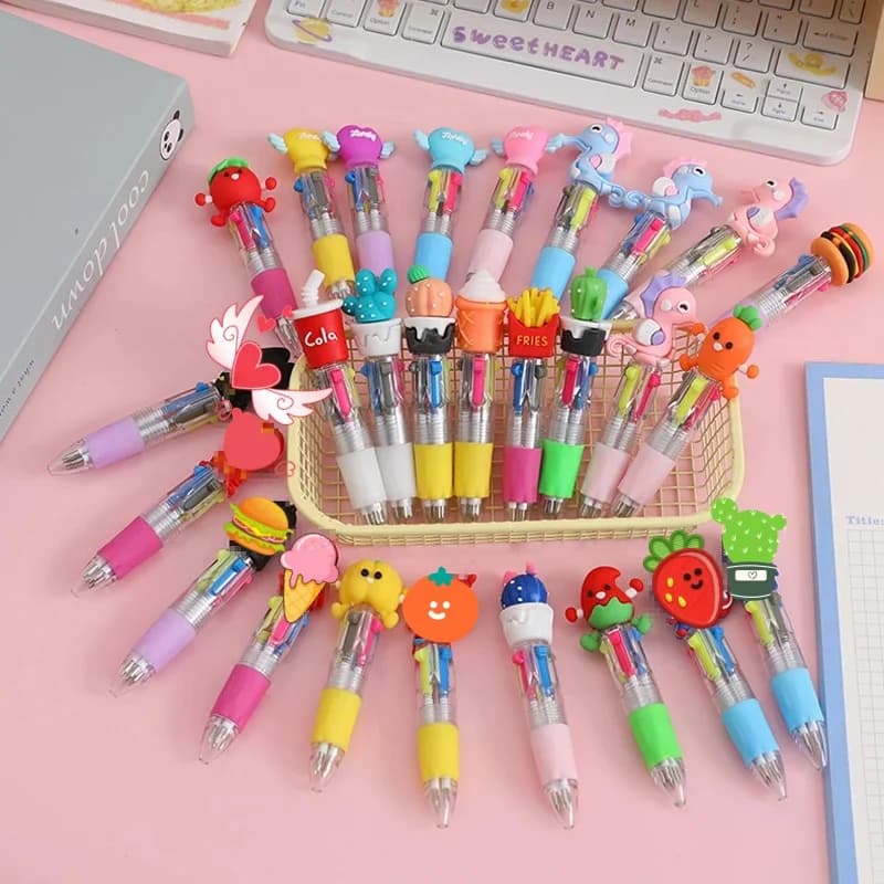 10Pcs/Lot Cute Kawaii Cartoon Mini 4 Colors Ballpoint Pen Multicolor Pens Student Kids School Stationery Office Supplies Gifts