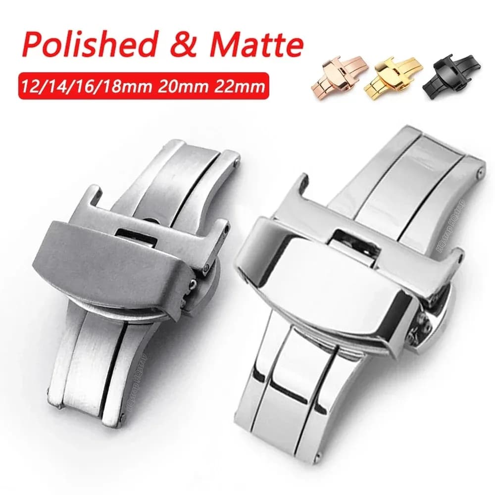 Stainless Steel Butterfly Buckle Polished Matte Button Watch Band 16mm 20mm 22mm 24mm 10/12/14mm Watchbands Clasp accessories