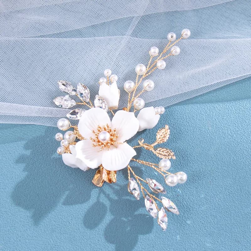 Wedding Flower Girl Bride Pearl Metal Hair Piece Crystals Accessories Hair Clips For Women