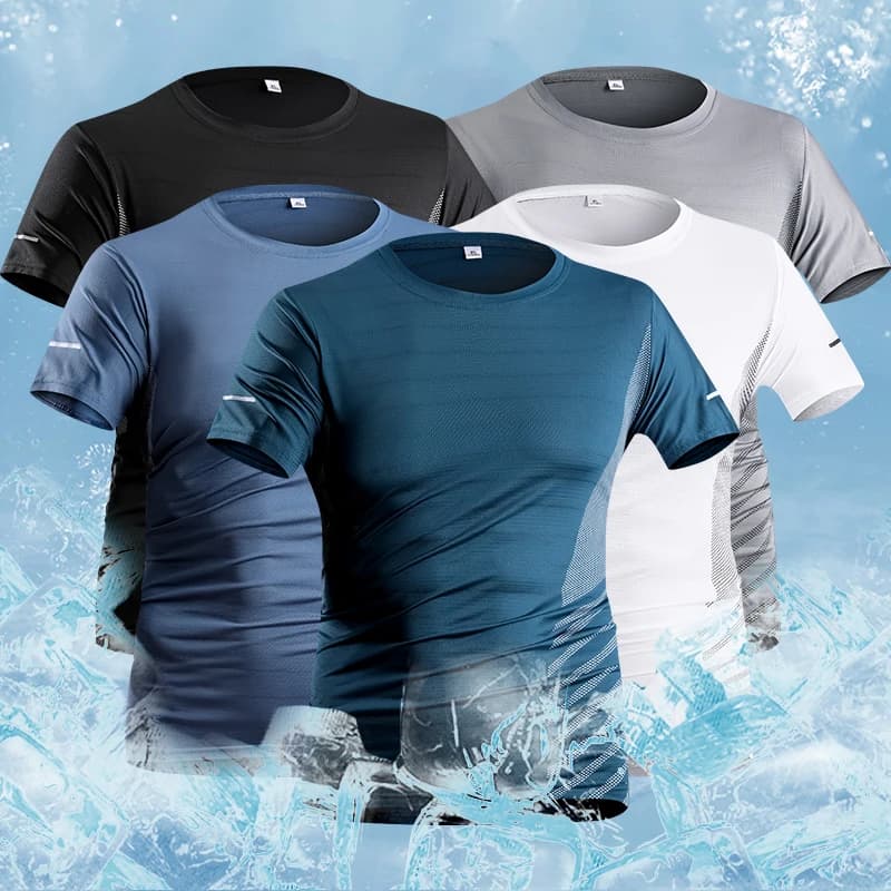 2025 Summer Ice Silk Thin Top Reflective Printing Quick Dry Short Running T-shirt Men Sleeve Breathable Fitness Sports