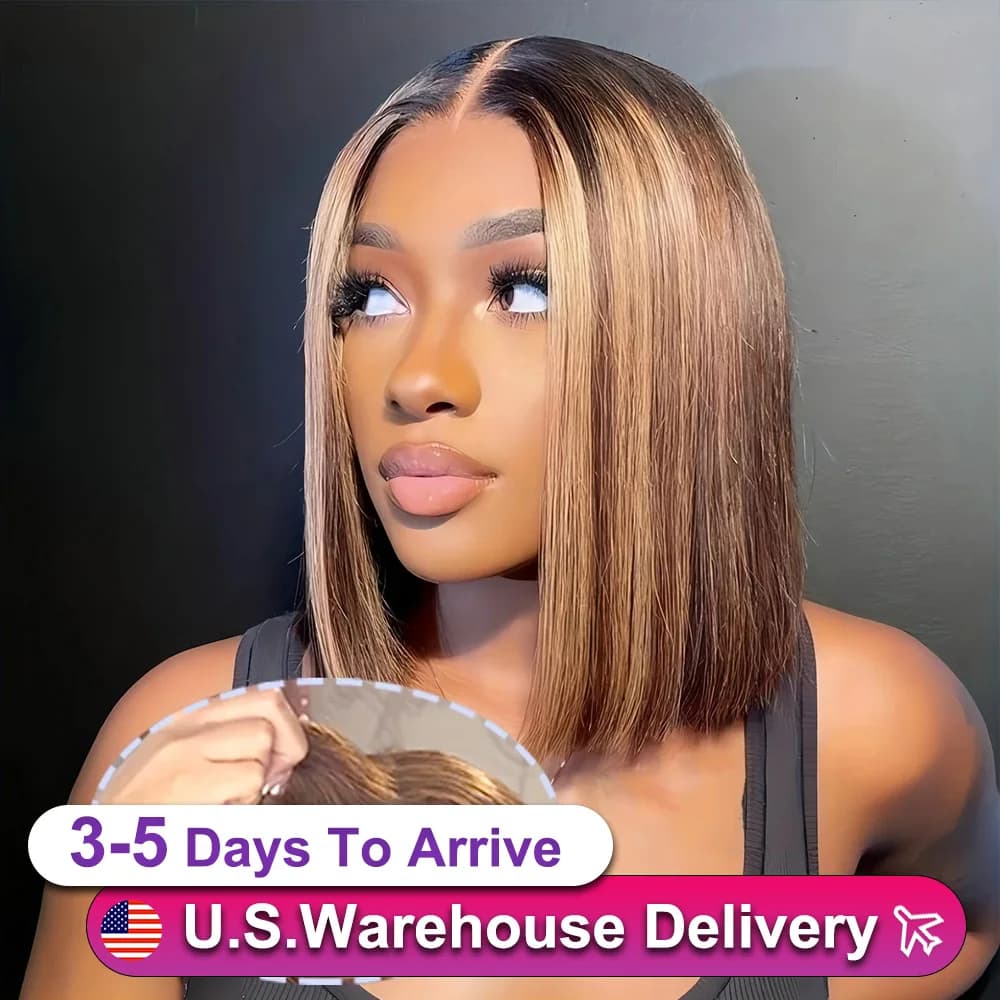 6x6 Straight Lace Closure Wigs Human Hair Transparent Glueless Wig Human Hair Ombre Highlight Bob Wig Human Hair For Women