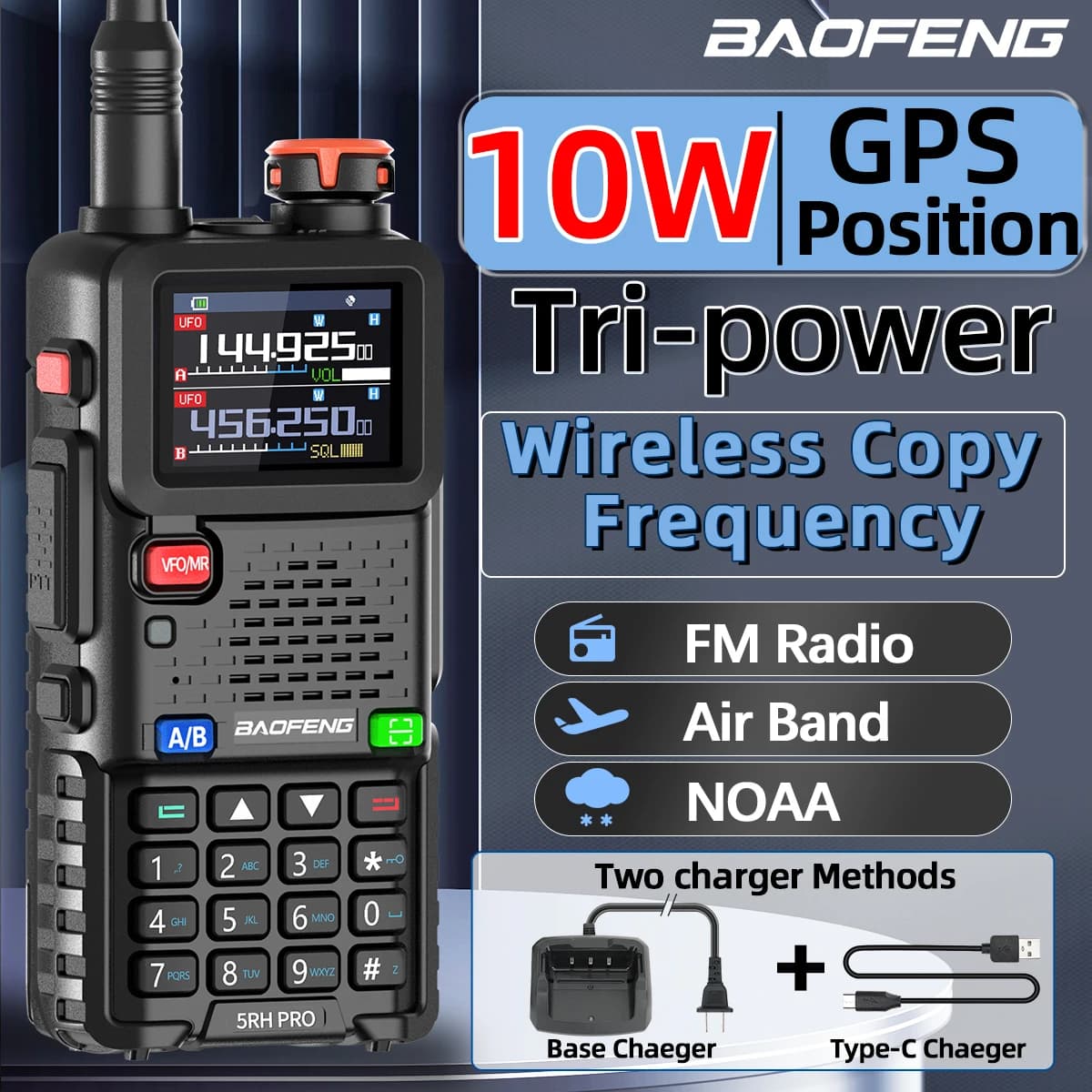 Baofeng UV-5RH PRO GPS Walkie Talkie Long Range Multi Band Wirless Copy Frequency NOAA Type-c Portable Tow Way Radio For Hunting