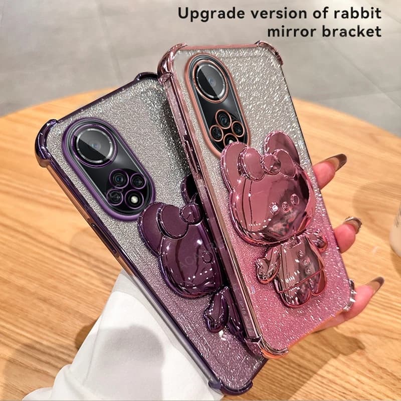For Huawei Nova 9 Se 10 11 Pro 12 Lite 7 12s Rabbit Mirror Stand Four Corner Anti-shock Case Plating Nova9 Nova12s Protect Cover