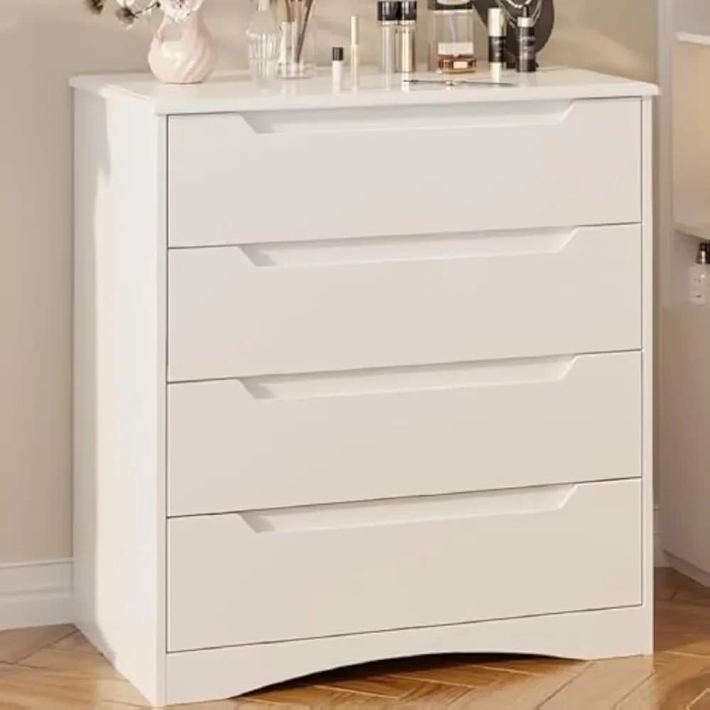 4 Drawer Dresser, White Chest of Drawers with Large Storage Capacity, Bedroom Dressers and Organizer
