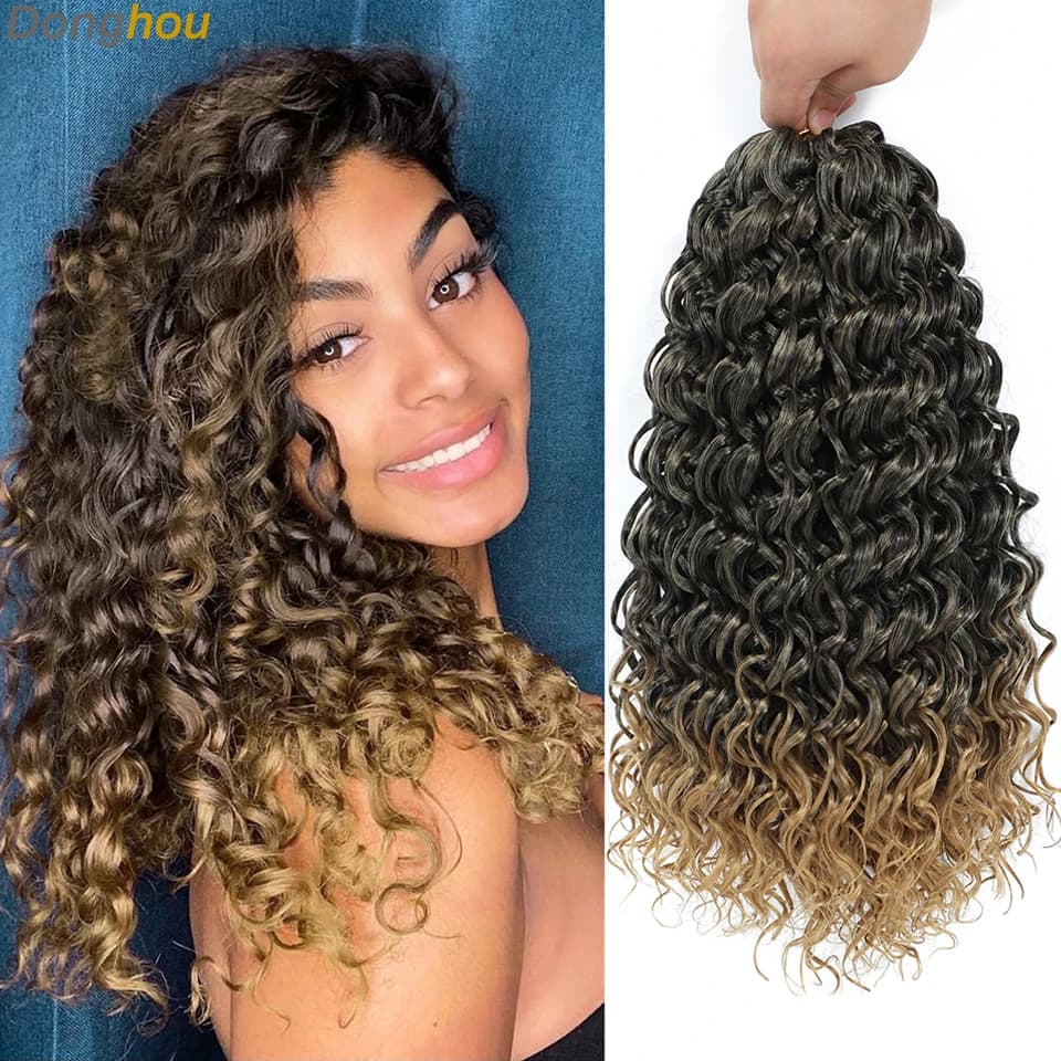 14 Inch Short GoGo Afro Curl Crochet Hair Extension Ombre Ginger Beach Curl Deep Twist Crochet Braids Water Wave Braiding Hair