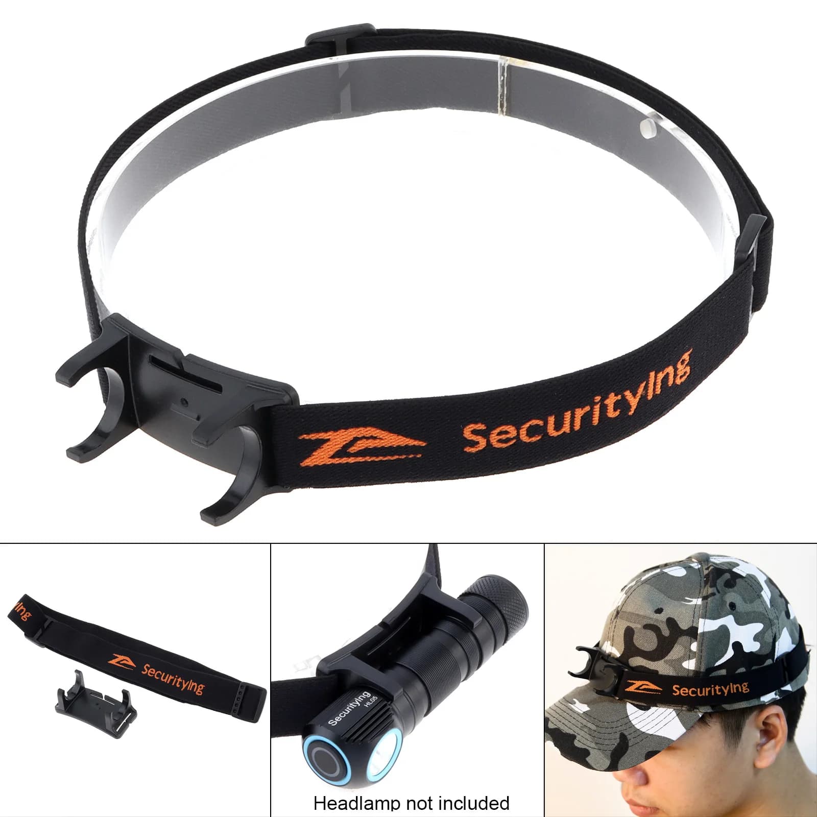 SecurityIng Elastic Headband Headlight Strap Holder for 22-26mm Headlamp Torch with Head Fastening Strap, Headlight Bracket