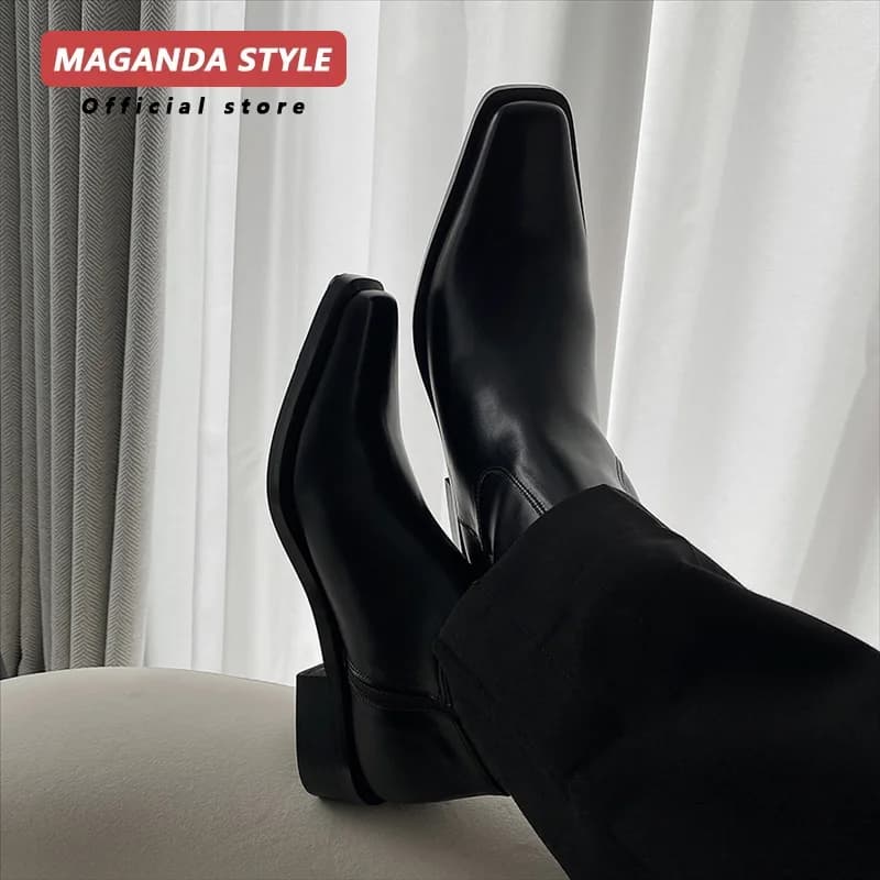 Original design small square Chelsea boots for men's new high-end short boots feminine temperament unisex motorcycle boots