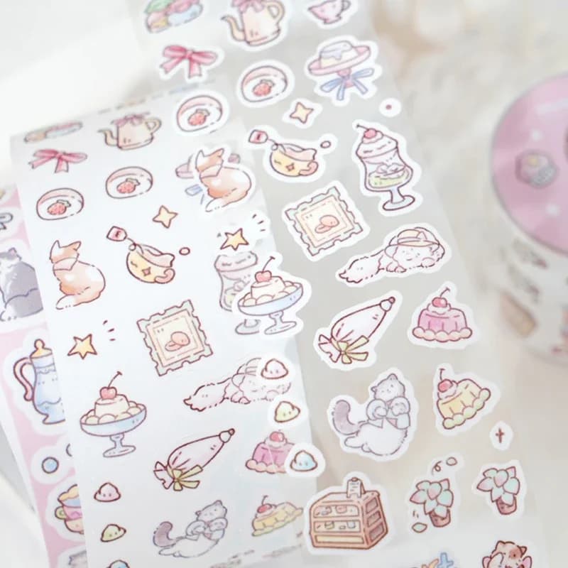 Cute Cat Washi Tape Stickers Synthetic Paper Flash Film Tape for DIY Scrapbook Phone Case Glass Cup Handbook Material Decoration