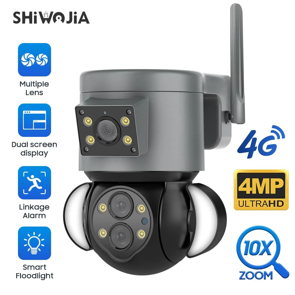 SHIWOJIA 4G IP Cameras 4MP HD 2.9mm+16mm+8 mm Outdoor Security Protection Surveillance Cameras Two Ways Audio Video CCTV Cam 30M