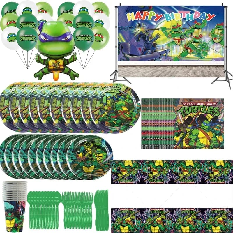 Hot DIY Anime Ninja turtle Birthday Party Articles Children's Theme Set Decoration Dinner Plate Paper Towels Table kids party