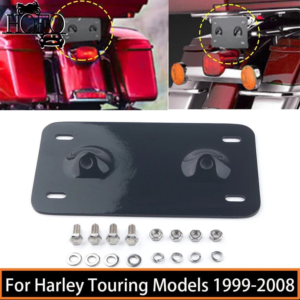 Motorcycle 4-Hole License Plate Bracket w/Bolts Mount Holder Kit For Harley Touring Model 1999-2008 Road King Road Glide Classic