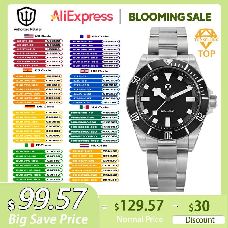 Watchdives WD1969 Pro 38mm Quartz Watch VH31 Sweep Seconds Movement 20Bar Waterproof BGW9 Blue Luminous Sapphire Glass Watches