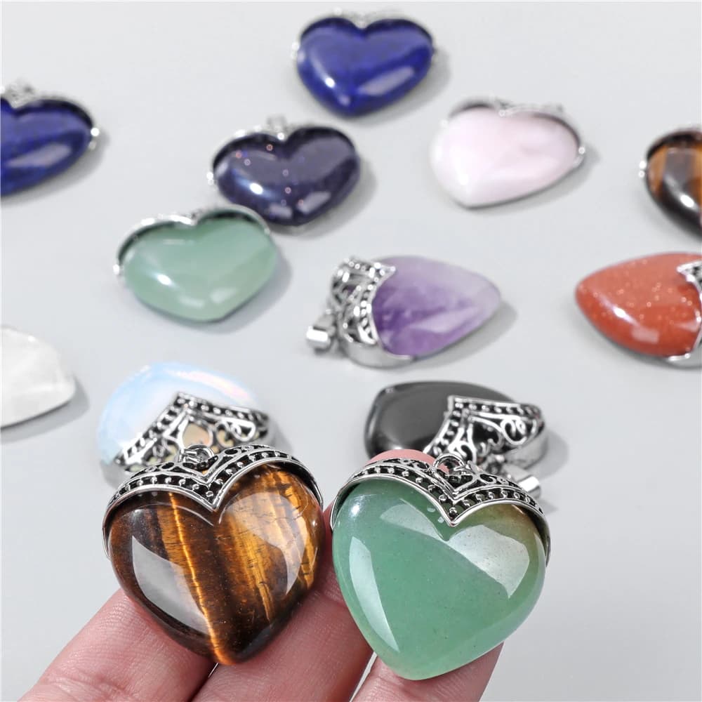 1PCS Fashion Heart Shape Stone Pendant Lapis Lazuli Amethyst Rose Quartz Healing Charms For Jewelry Making Handmade DIY Necklace