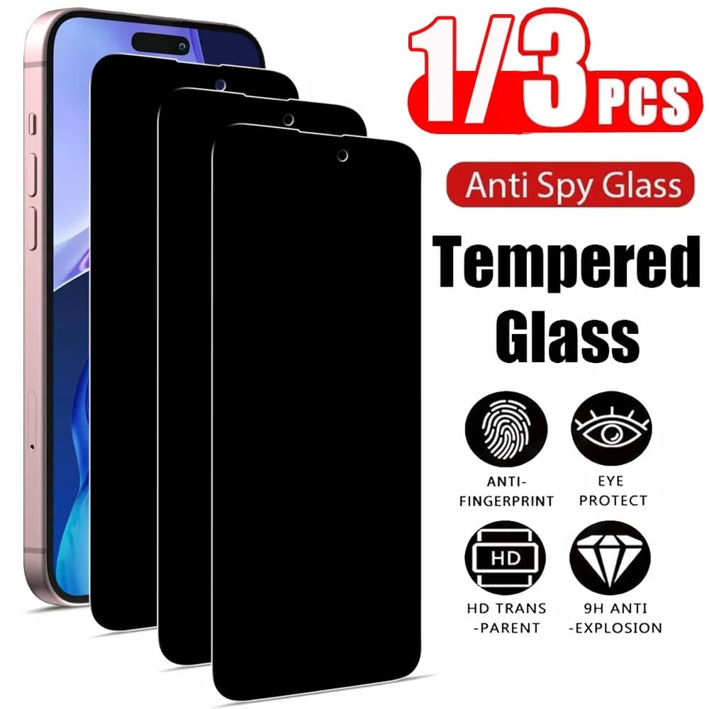 1/3PCS Anti Spy Tempered Glass For iPhone 17 16e 16 15 Pro Max Privacy Screen Protector iPhone 15 14 Plus 13 12 11 Pro Max Antiespia Pelicula de Cristal Templado iPhone15 Pro Front anti-peeping Protec