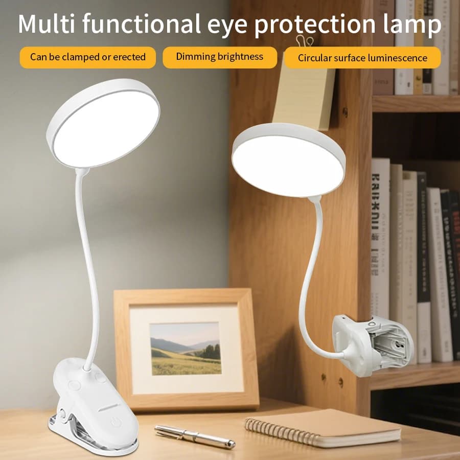 39cm USB Rechargeable Table Lamp Led Desk Reading Book Light with Folding Clamp 500mAh Battery Eye Protection for Office Bedroom
