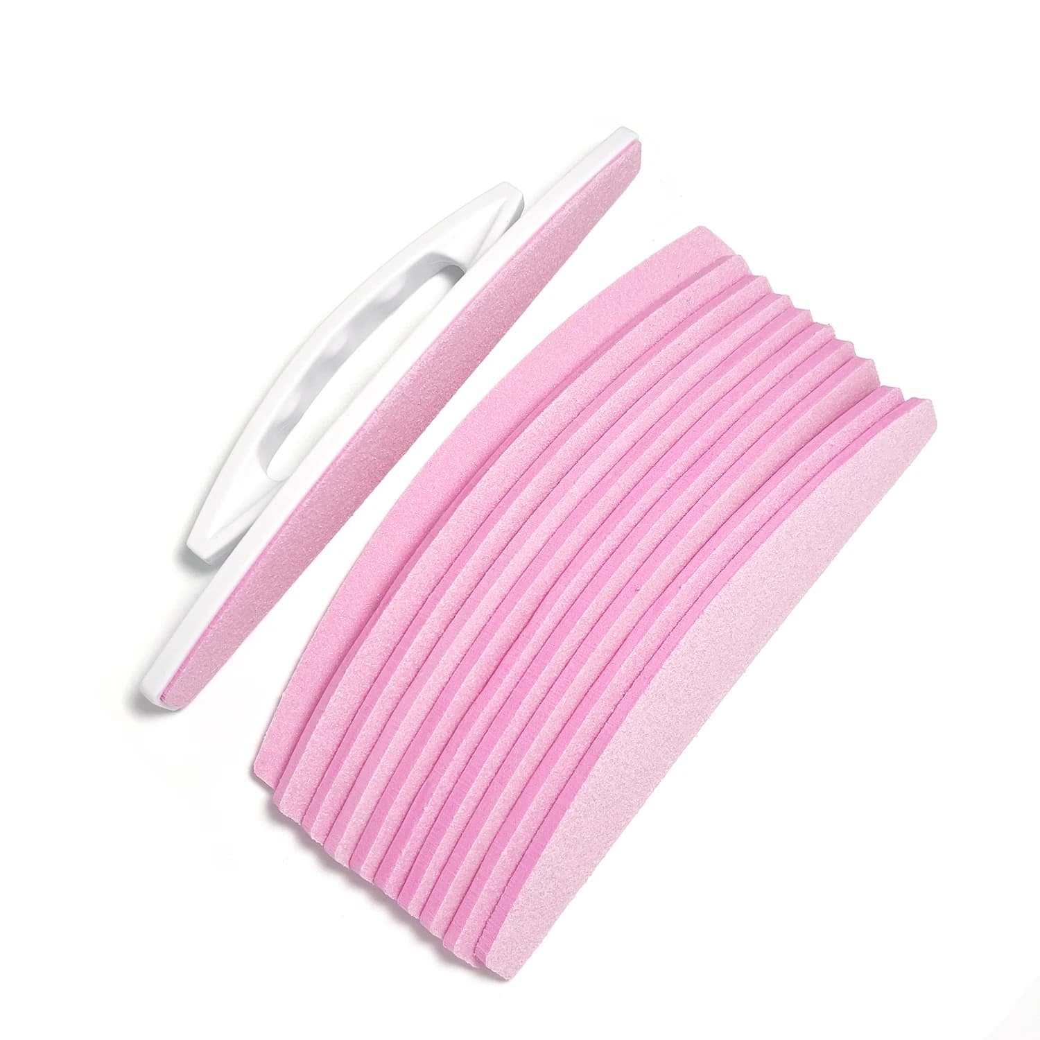 Pink Half Moon Replacement nail file Removable sponge SandPaper Sanding Buffer with plastic handle Polishing Manicure Tools