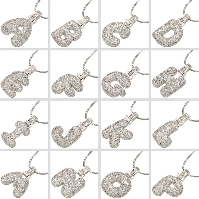 ZHUKOU Silver color Bubble initial letters necklaces 26 letters pendants necklaces for women Brass CZ Jewelry wholesale VL34