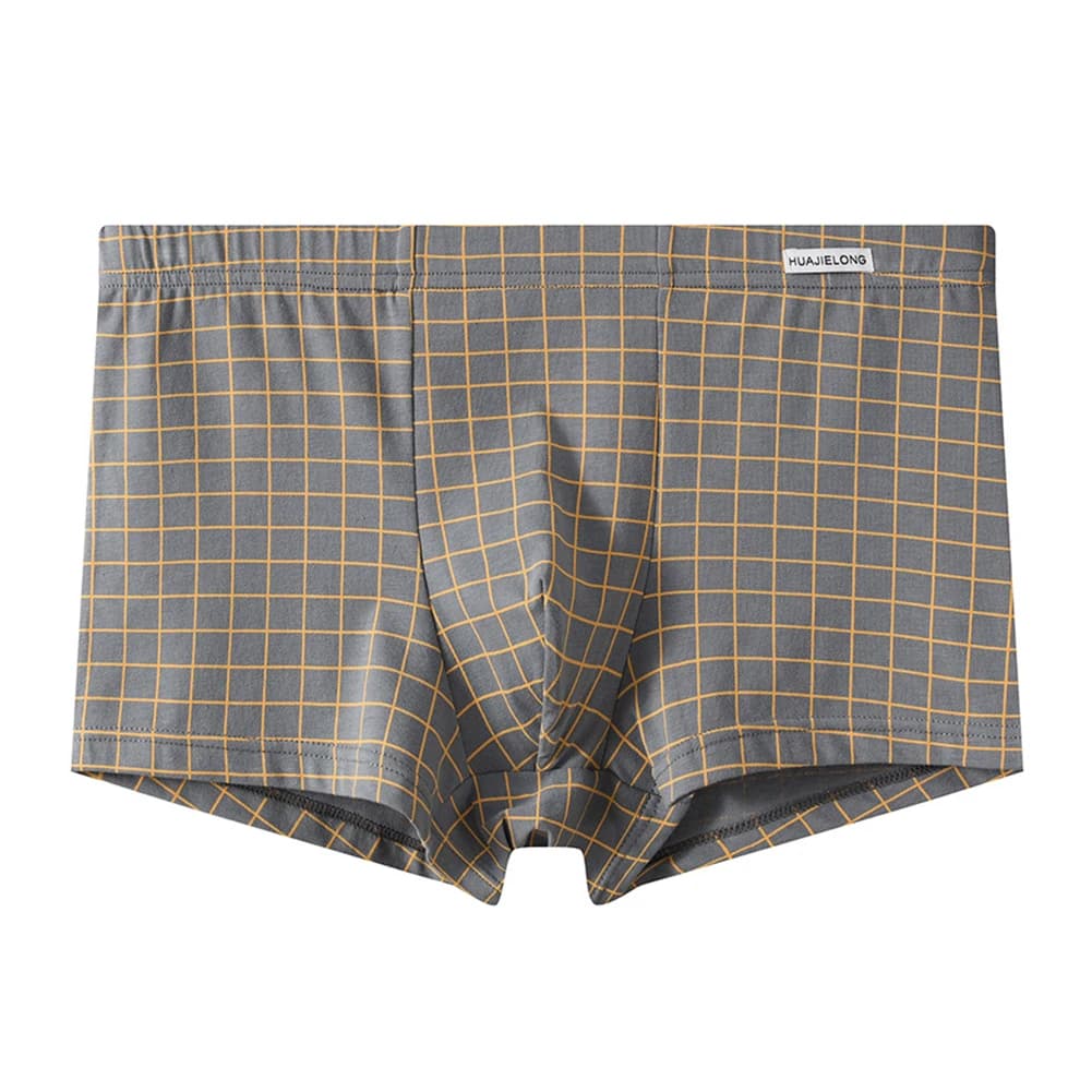 Mens Cotton Plaid Boxer Briefs Low Rise Underwear Trunks Shorts Sissy U Convex Pouch Underpants Breathable Trunks Lingerie