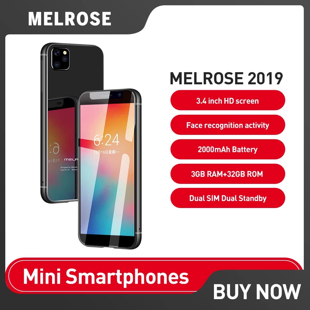 Melrose 2019 Mini Phones 4G LTE Smartphone Android Dual SIM Card Super 3.4 Inch Ultra Slim Mobile Phone 2000mAh Face Recognition